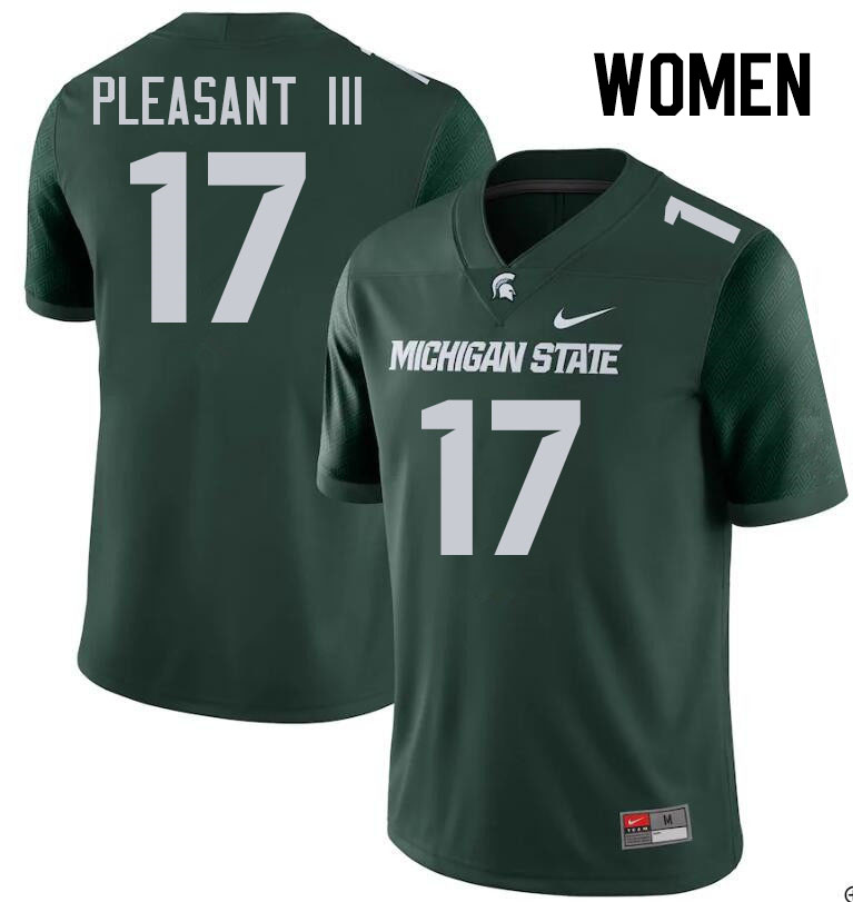 Women #17 Eddie Pleasant III Michigan State Spartans College Football Jerseys Stitched Sale-Green